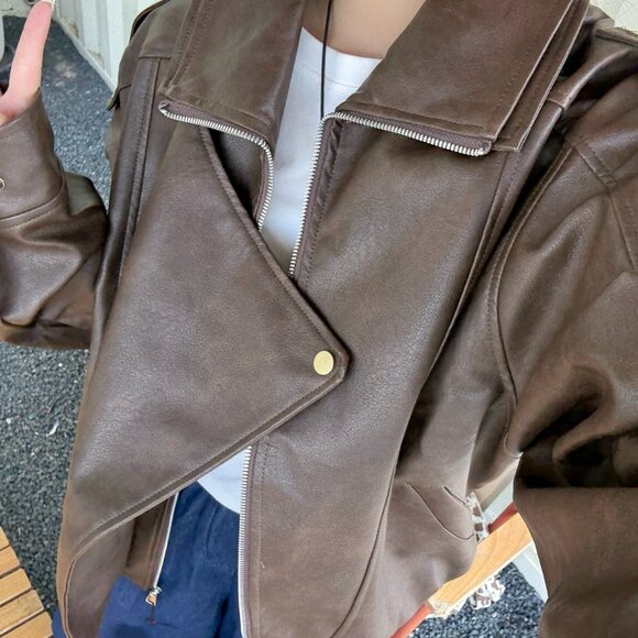 EDGY & OVERSIZED! PU Leather Biker Jacket - Picture 2 of 3